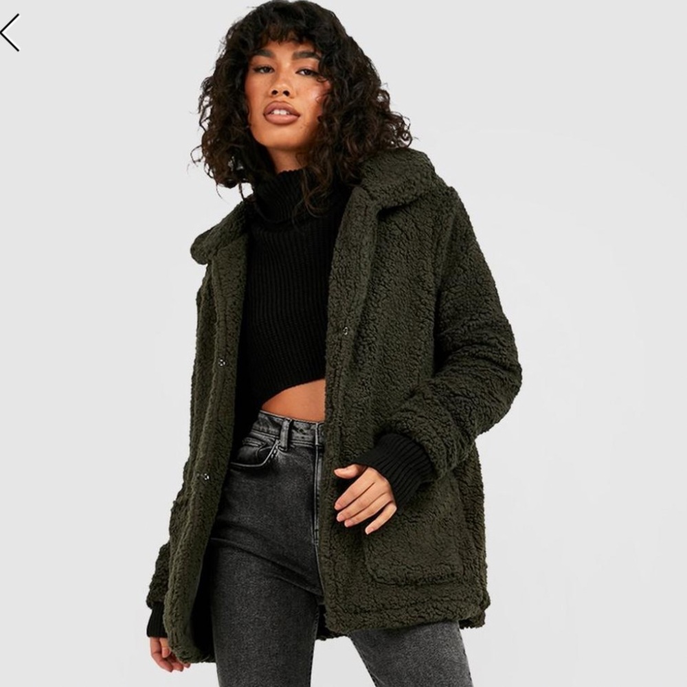 Oversized Teddy Olive Jacket